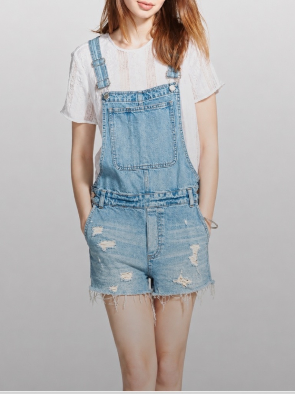 Madewell Classic Distressed Laid Back Denim Cotton Short Overalls Size Small